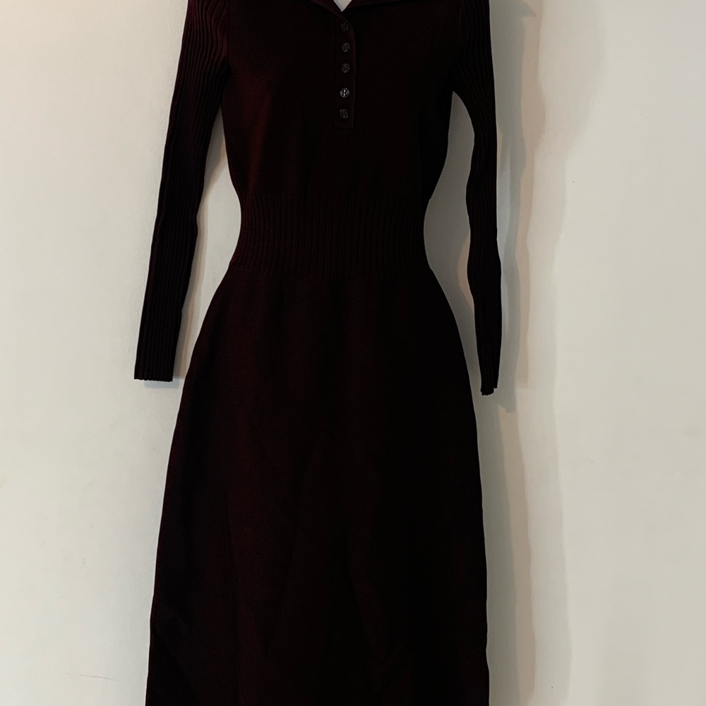 NWT Tory Burch Knit Polo Sweater Dress in Oxblood Burgundy - Picture 5 of 10